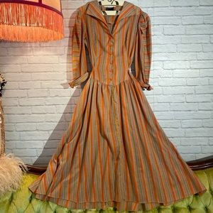 💔SOLD💔VINTAGE Dress RAGTIME Multicolor Corset Tie Back Cottagecore 60s 70s S/M